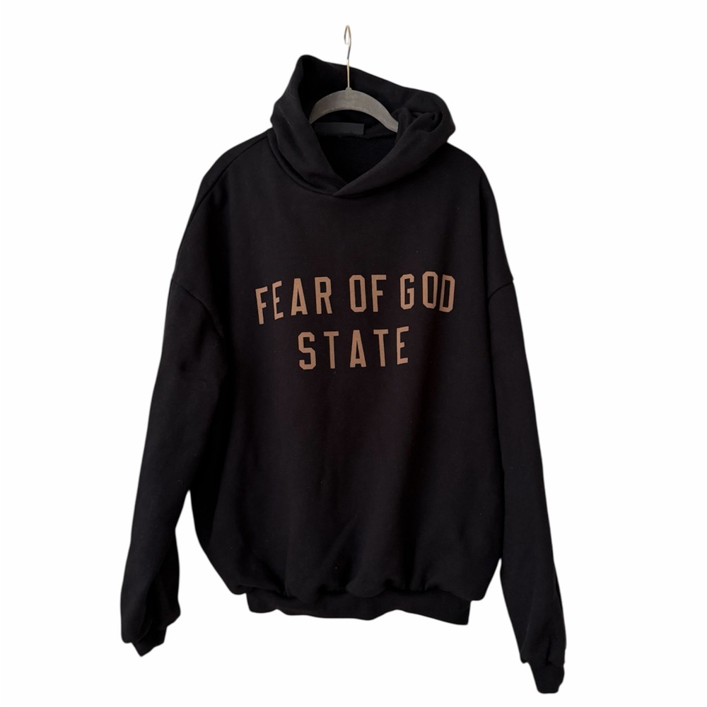 Fear of God State essentials Black Hoodie with Tan Text
